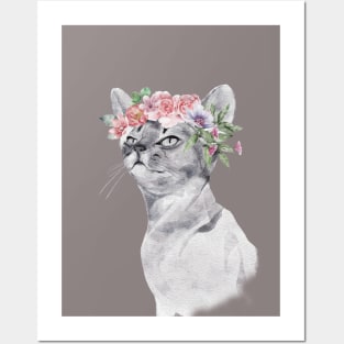 Cat in Flower Wreath Posters and Art